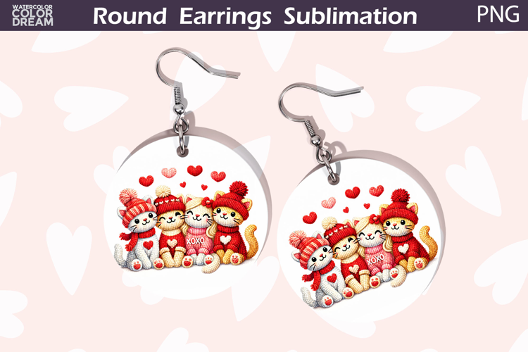 Cat Heart Round Earrings | Cute Animal Earrings