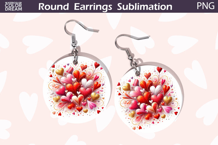 Heart Round Earrings | Valentine Round Earrings example image 1