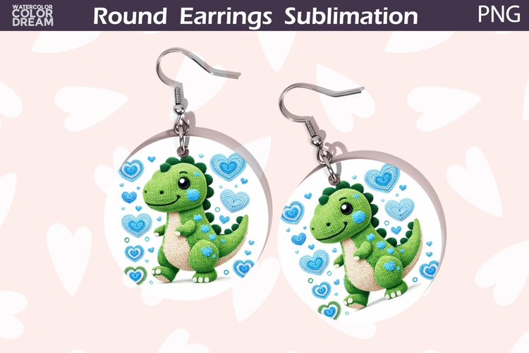 Dinosaur Heart Round Earrings | Cute Animal Earrings
