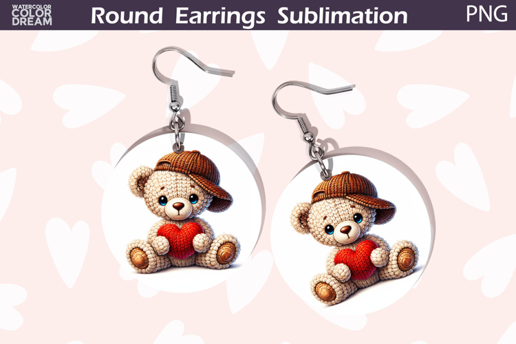 Bear Heart Round Earrings | Cute Animal Earrings