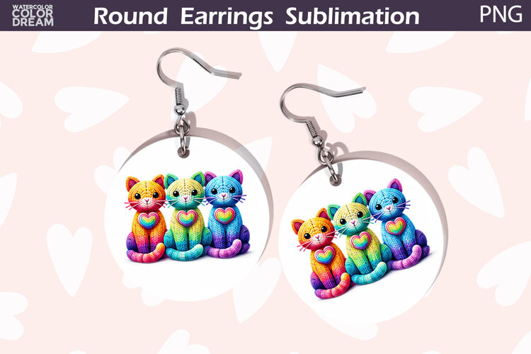 Cat Heart Round Earrings | Cute Animal Earrings example image 1