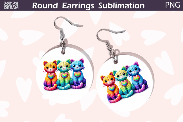 Cat Heart Round Earrings | Cute Animal Earrings