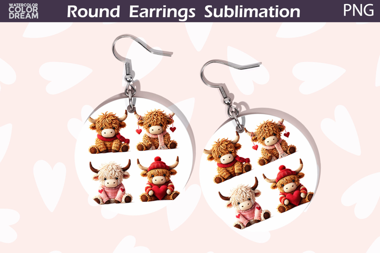 Highland Cow Heart Round Earrings | Cute Animal Earrings
