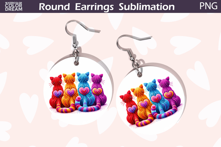 Cat Heart Round Earrings | Cute Animal Earrings