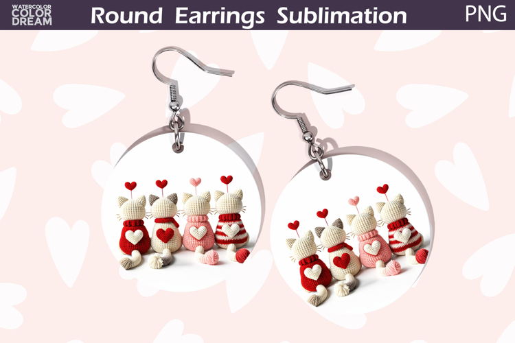 Cat Heart Round Earrings | Cute Animal Earrings