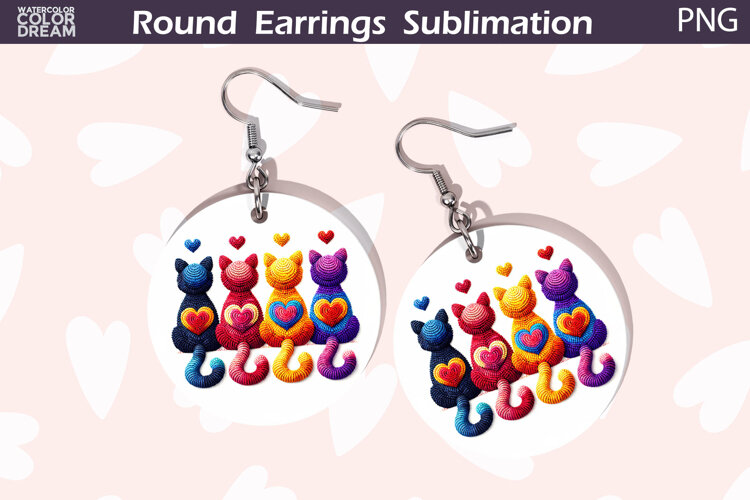 Cat Heart Round Earrings | Cute Animal Earrings example image 1