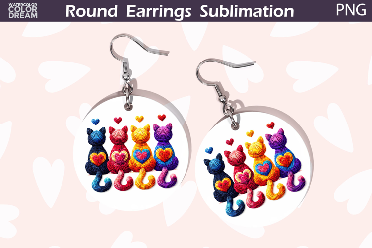 Cat Heart Round Earrings | Cute Animal Earrings