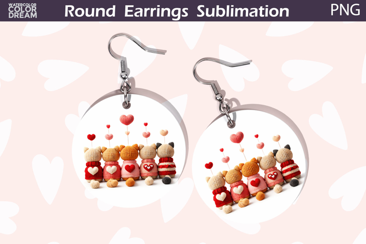 Cat Heart Round Earrings | Cute Animal Earrings