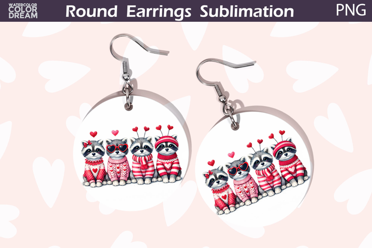 Raccoon Heart Round Earrings | Cute Animal Earrings