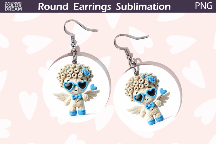 Cupid Heart Round Earrings | Cute Character Earrings