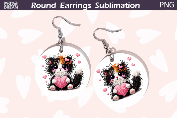 Cat Heart Round Earrings | Cute Animal Earrings