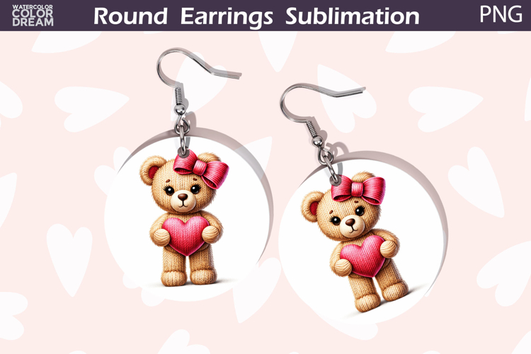 Bear Heart Round Earrings | Cute Animal Earrings