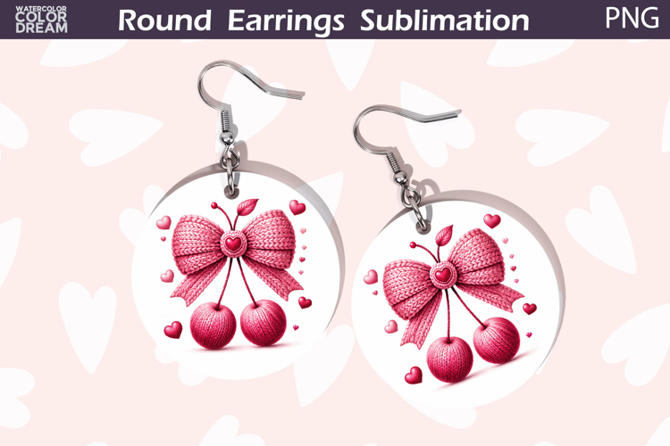 Bow Cherry Round Earrings | Valentine Round Earrings