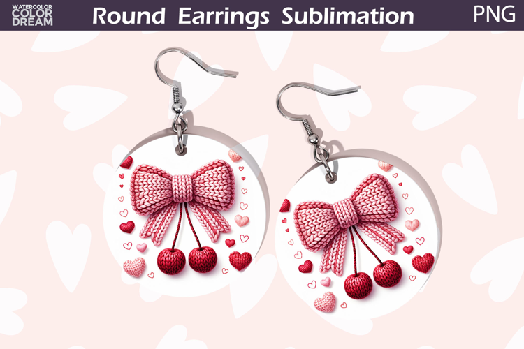 Bow Cherry Round Earrings | Valentine Round Earrings