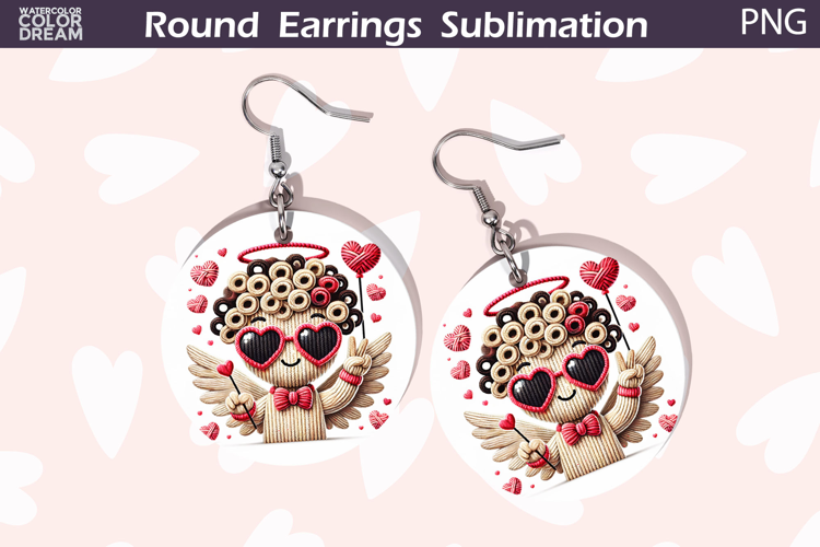 Cupid Heart Round Earrings | Cute Character Earrings