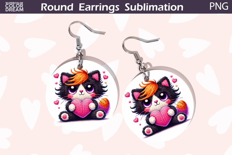 Cat Heart Round Earrings | Cute Animal Earrings