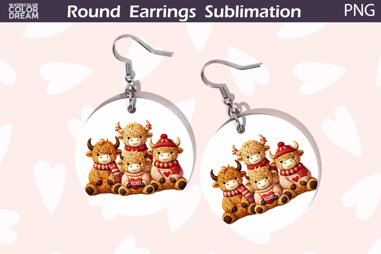 Highland Cow Heart Round Earrings | Cute Animal Earrings