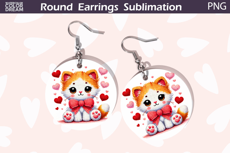 Cat Heart Round Earrings | Cute Animal Earrings