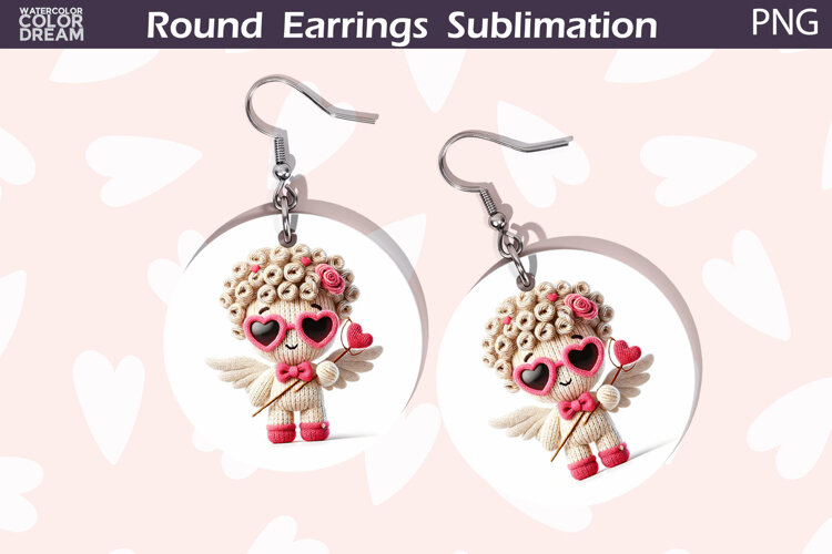 Cupid Heart Round Earrings | Cute Character Earrings example image 1