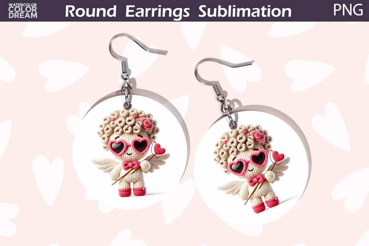 Cupid Heart Round Earrings | Cute Character Earrings