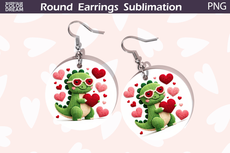 Dinosaur Heart Round Earrings | Cute Animal Earrings