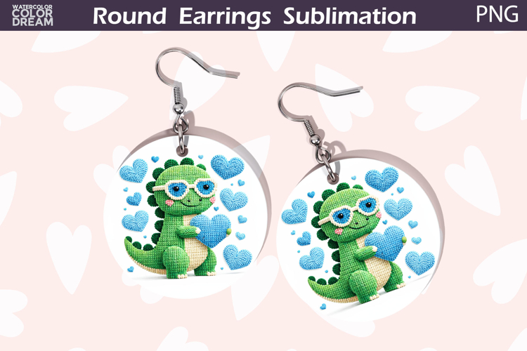 Dinosaur Heart Round Earrings | Cute Animal Earrings