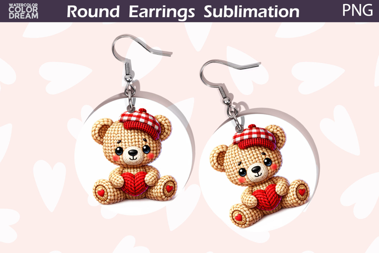 Bear Heart Round Earrings | Cute Animal Earrings
