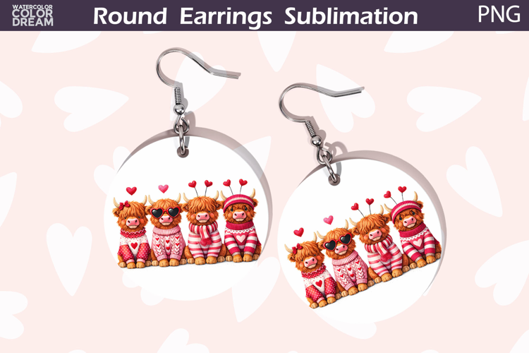 Highland Cow Heart Round Earrings | Cute Animal Earrings