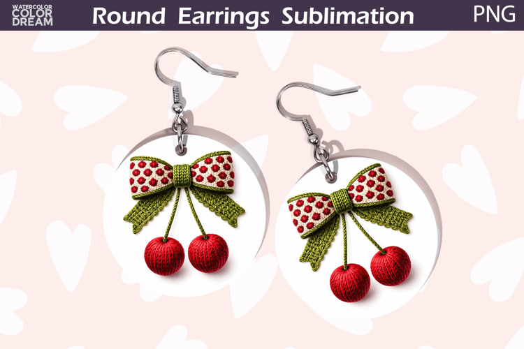 Bow Cherry Round Earrings | Valentine Round Earrings
