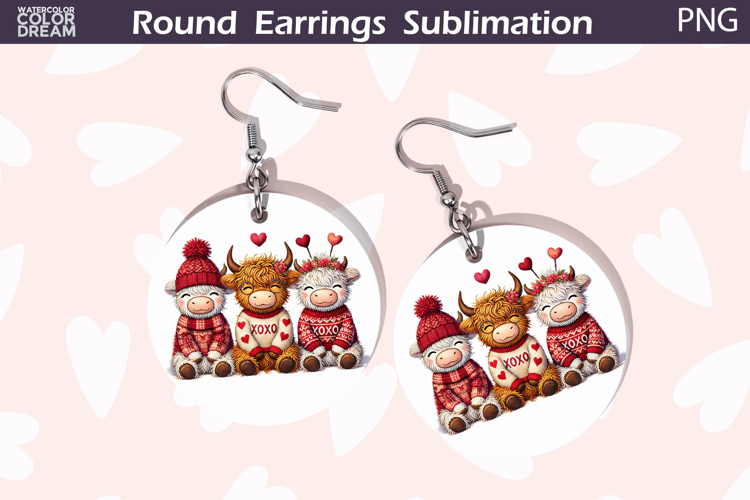 Highland Cow Heart Round Earrings | Cute Animal Earrings