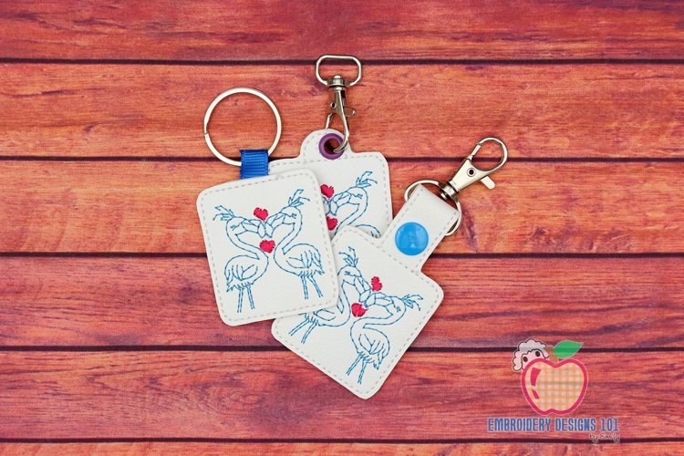 Valentine Heart Flamingo ITH Snaptab Keyfob Design