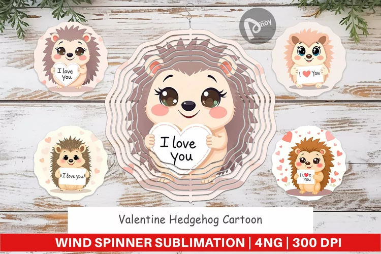 Wind Spinner Valentine Hedgehog Cartoon