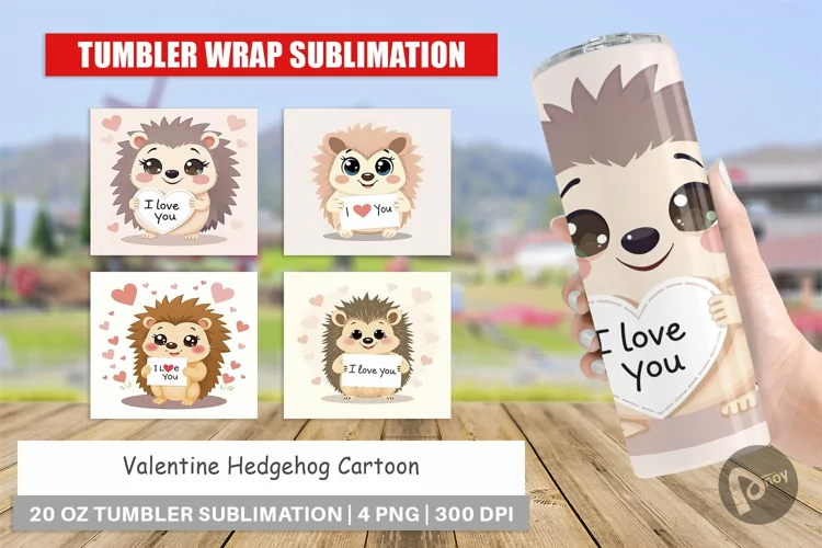 Tumbler Wrap Valentine Hedgehog Cartoon