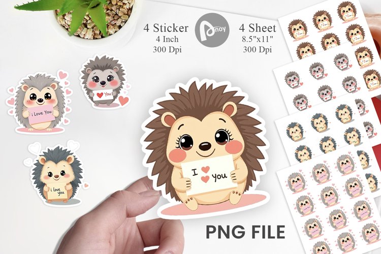 Valentine Hedgehog Cartoon Sticker