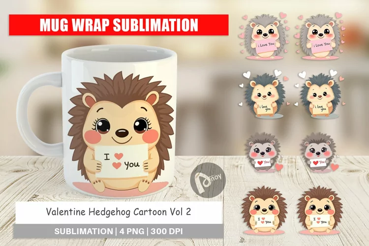 Mug Wrap Design Valentine Hedgehog Cartoon