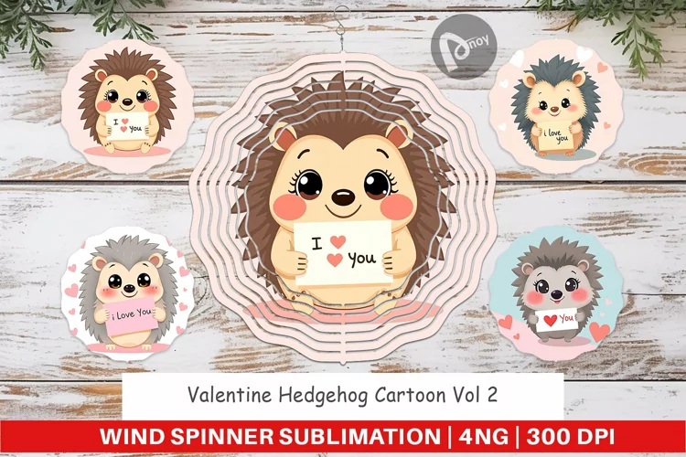 Wind Spinner Valentine Hedgehog Cartoon