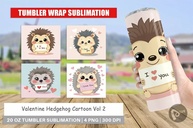 Tumbler Wrap Valentine Hedgehog Cartoon