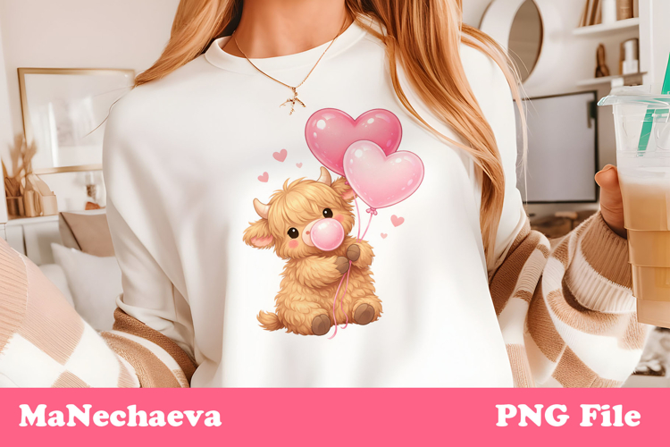 Cute Highland Baby Cow Sublimation Valentine’s Heart Clipart