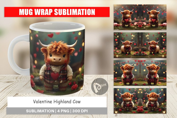 Mug sublimation design Valentine Highland Cow
