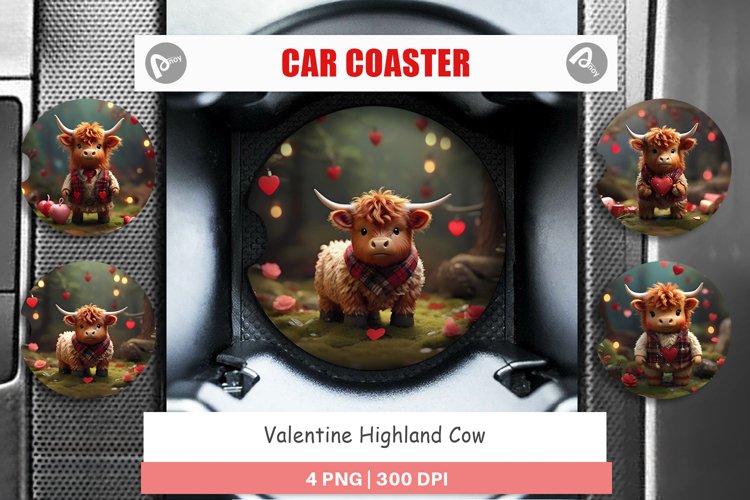 Car Coaster Valentine Highland Cow