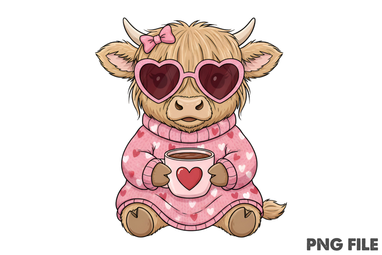 Valentine Highland Cow PNG Yarn Crochet