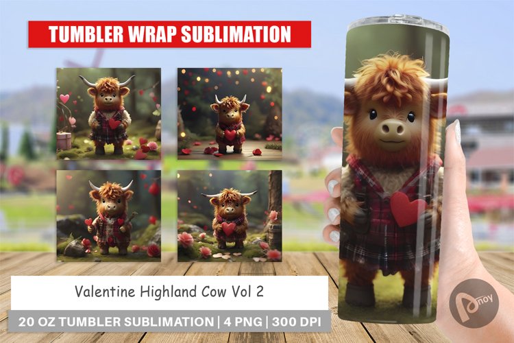 Tumbler Sublimation Wrap Valentine Highland Cow