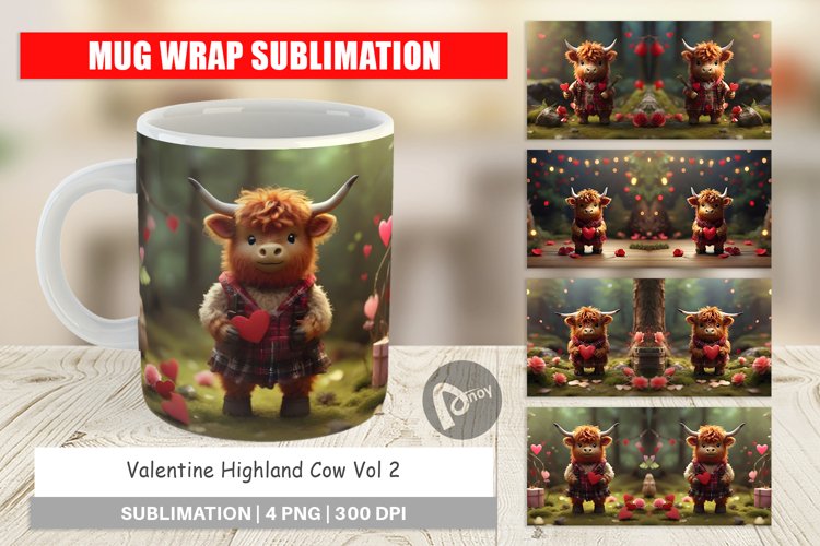 Mug sublimation design Valentine Highland Cow
