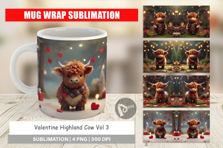 Mug sublimation design Valentine Highland Cow