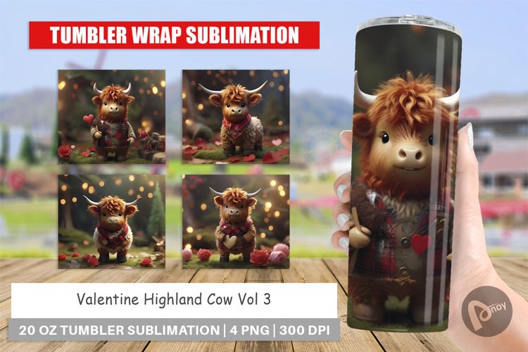 Tumbler Sublimation Wrap Valentine Highland Cow