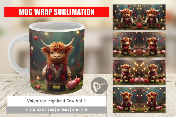 Mug sublimation design Valentine Highland Cow