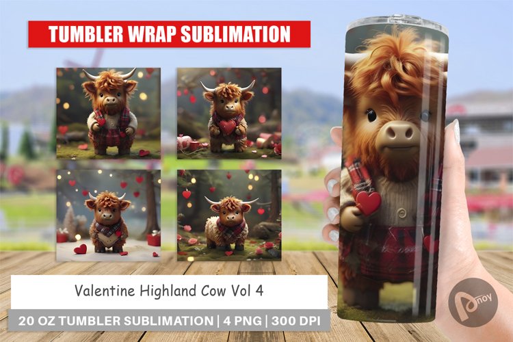 Tumbler Sublimation Wrap Valentine Highland Cow