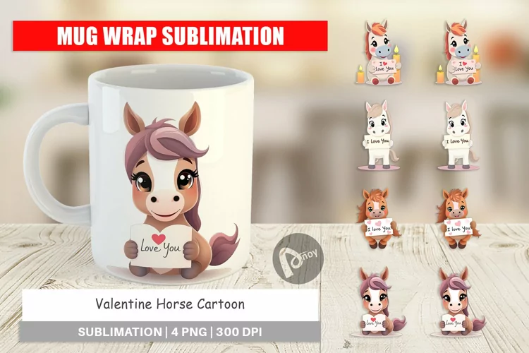 Mug Wrap Design Valentine Horse Cartoon