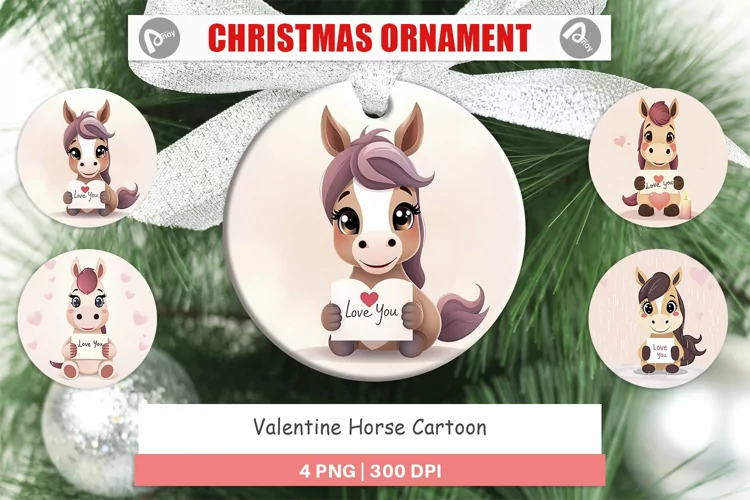 Christmas Ornaments Valentine Horse Cartoon