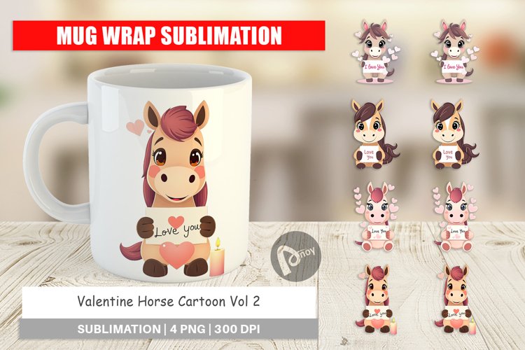 Mug Wrap Design Valentine Horse Cartoon example image 1